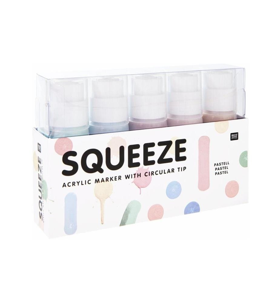 Rico Design Squeeze Acrylic Marker 5 x 60 ml, Pastellfarben