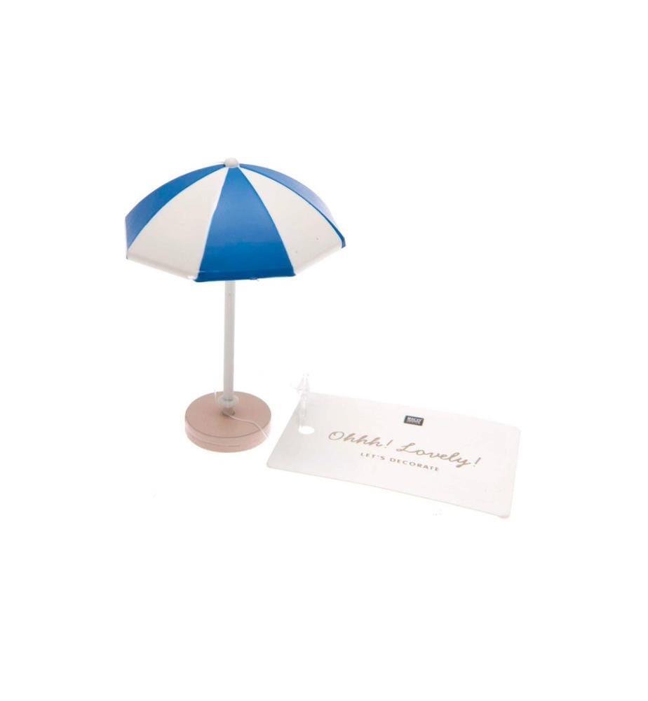 Rico Design Mini-Möbel Sonnenschirm 5.5 x 7.5 cm 1 Stück, Blau/Weiss
