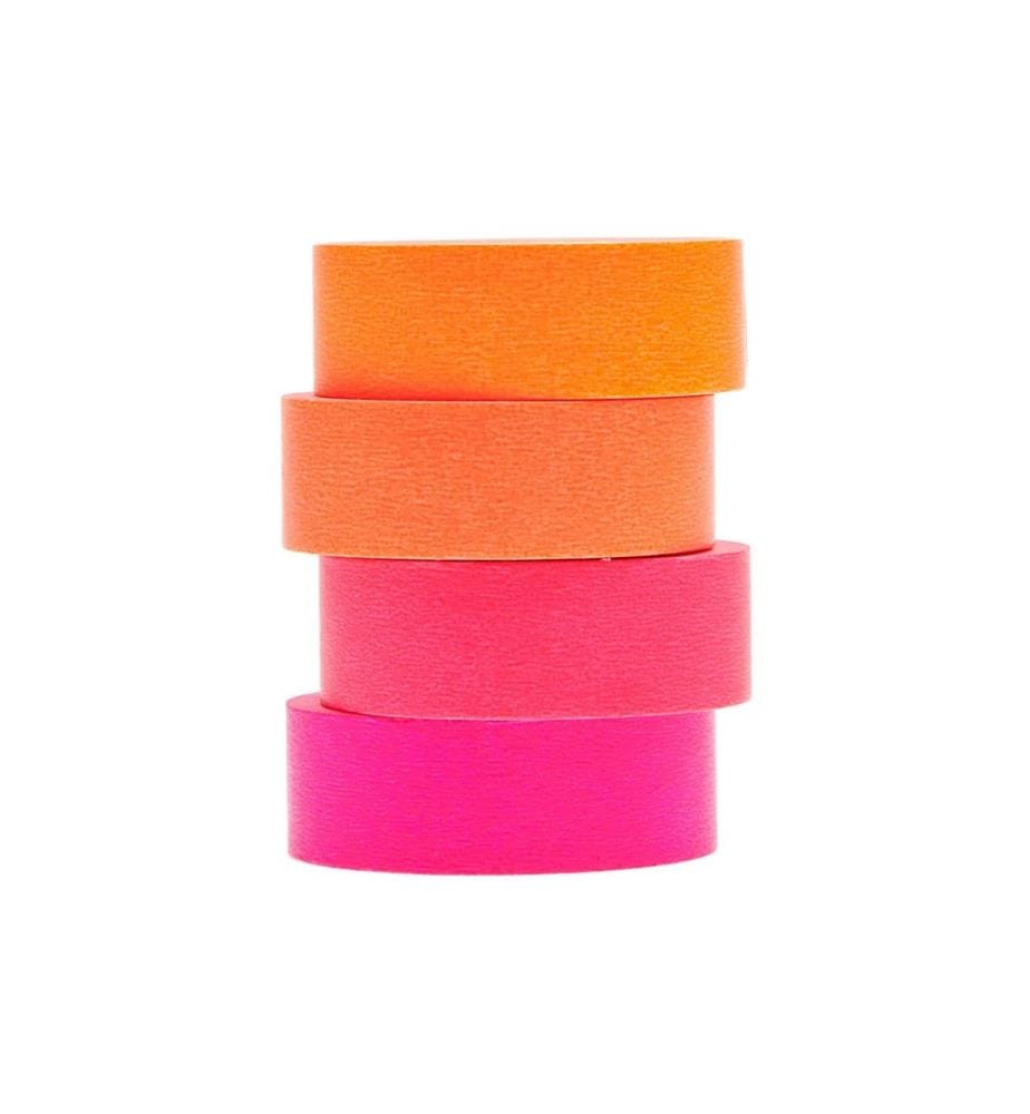 Rico Design Ruban washi 4 pièces, orange fluo/rose fluo/rouge fluo, 10 m