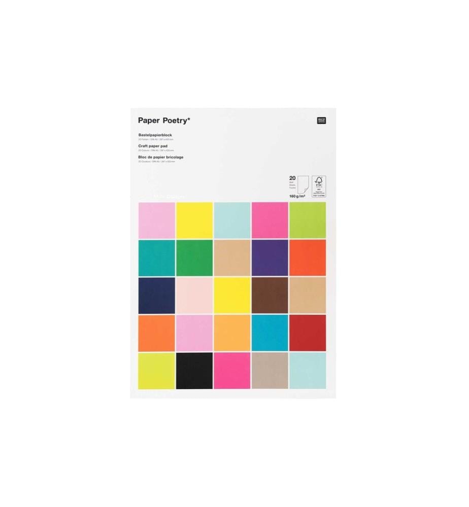 Rico Design Bastelpapier 1 Block à 20 Blatt, Farbig sortiert