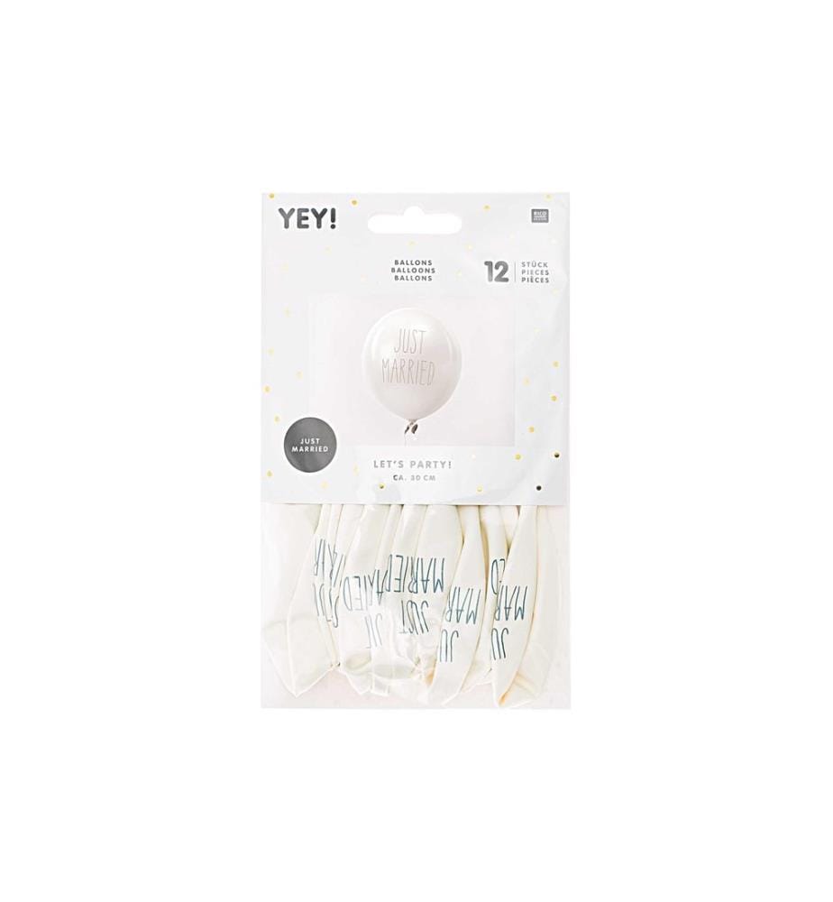 Rico Design Palloncino Just Married Ø 30 cm, 12 pezzi, Bianco