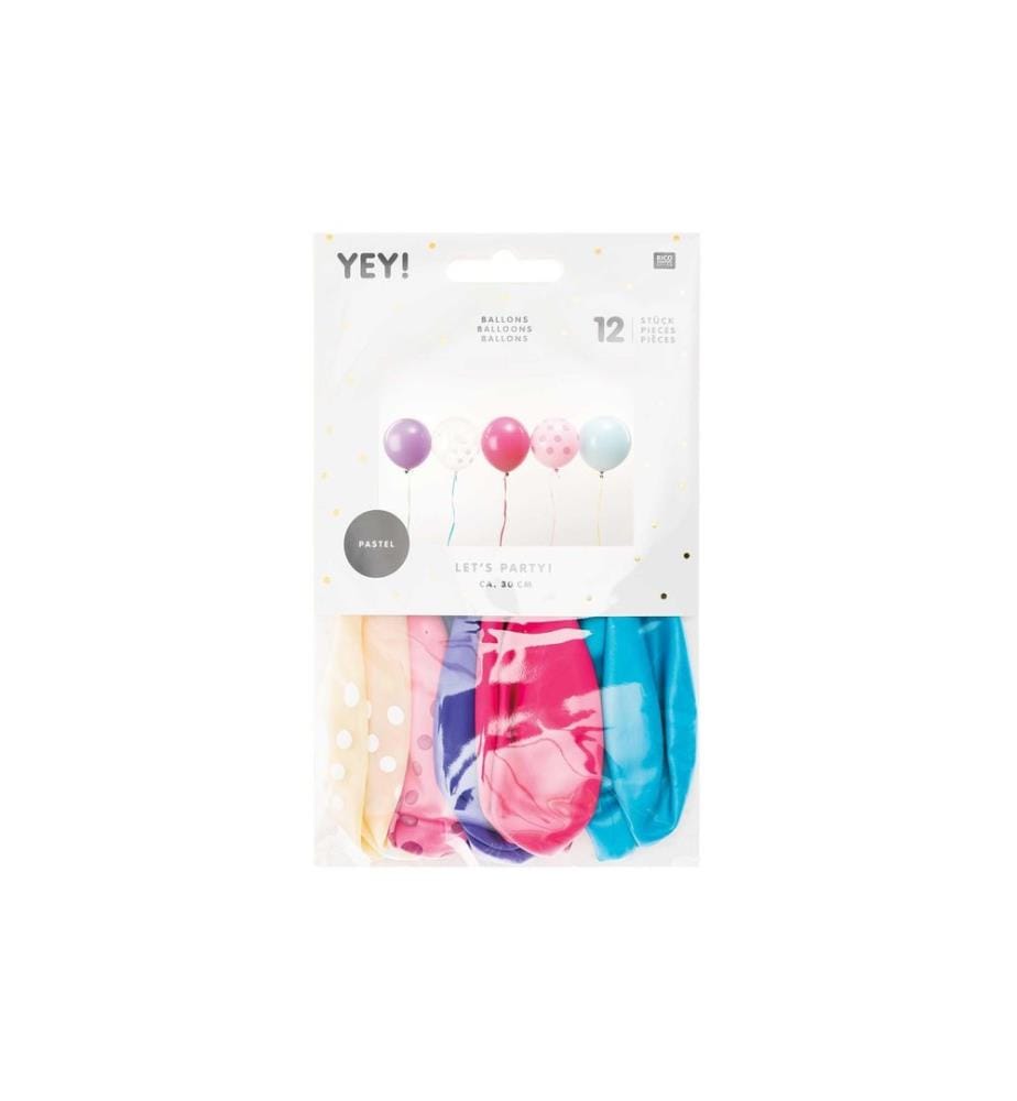 Palloncini Rico Design Ø 30 cm, 12 pezzi, Mix pastello