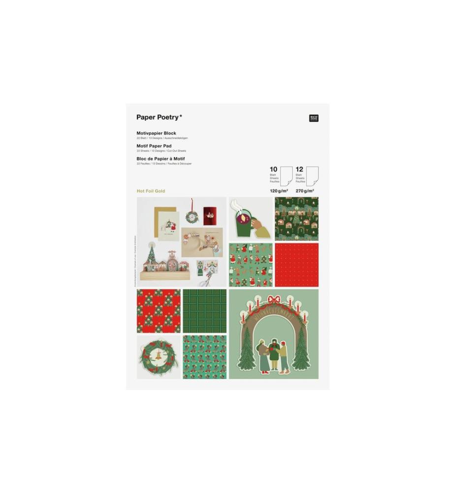 Rico Design Blocco carta decorativa Mercatino di Natale 22 fogli, 120-270 g/m²