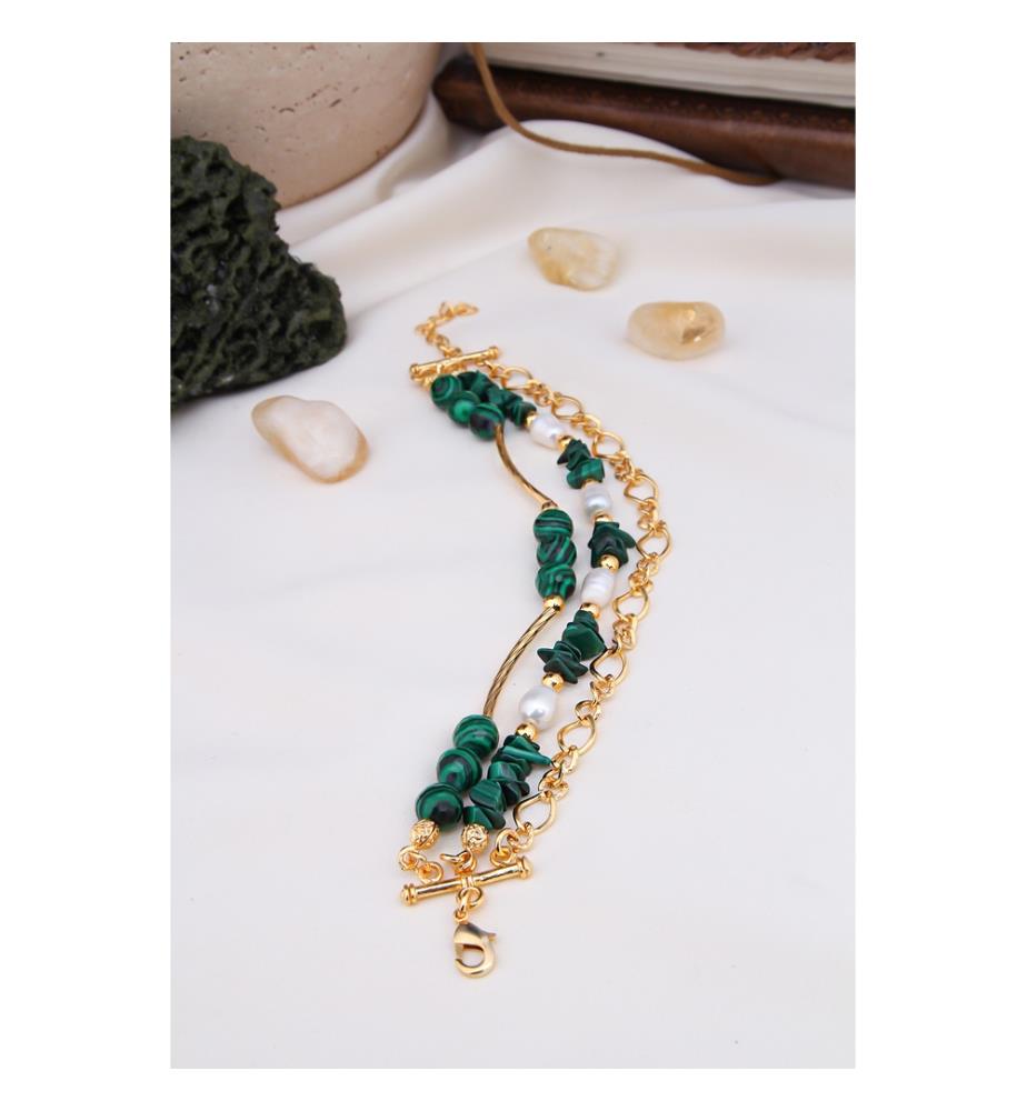 Bracciale in malachite e perle - Verde e bianco