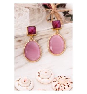 Boucles d'Oreilles Agate et oeil de Chat - Rose