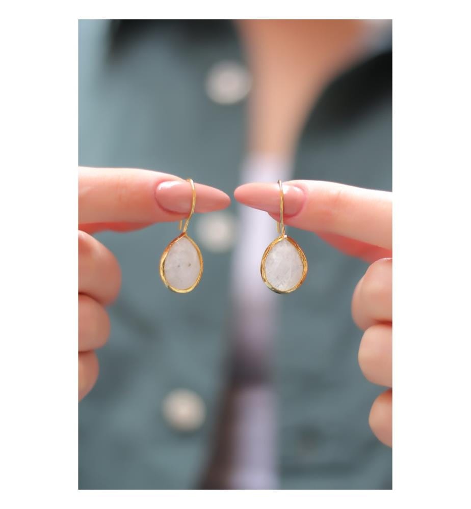 Boucles d'Oreilles Pierre de Lune - Blanc