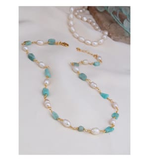 Collier Amazonite et Perles - Bleu et Blanc