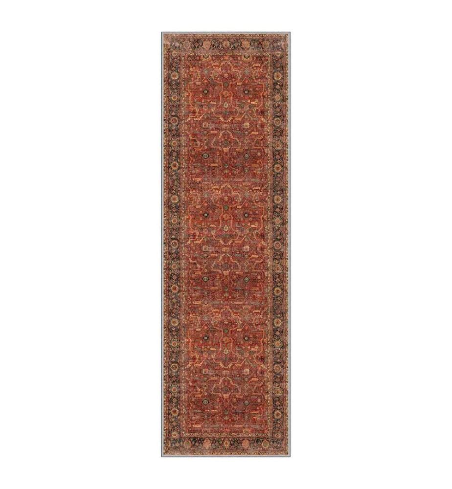 Teppich, Fliese Rot, Kamel, Schwarz, 100% Polyester, 80 x 150 cm