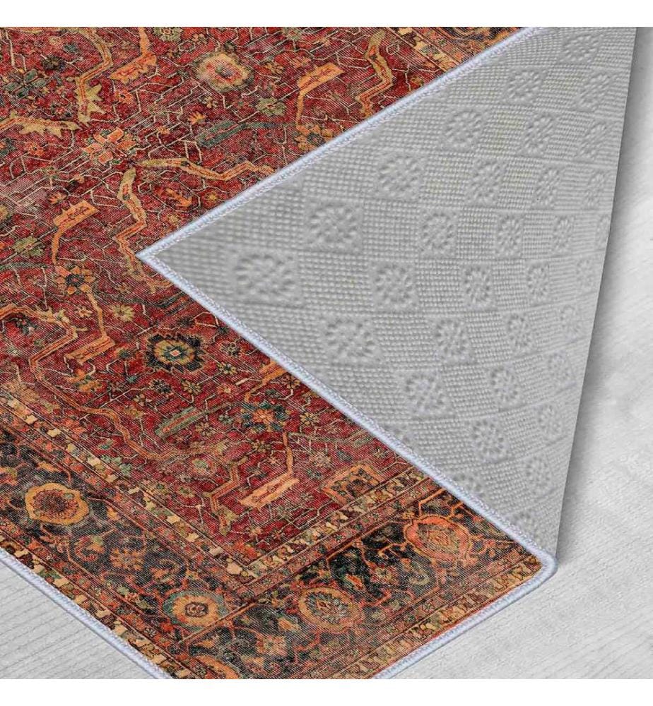 Teppich, Fliese Rot, Kamel, Schwarz, 100% Polyester, 80 x 150 cm