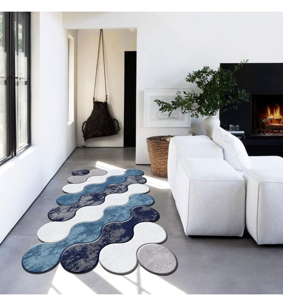 Teppich, Hellblau, Türkis, Flieder, Marineblau, 100% Polyester, 80 x 50 cm