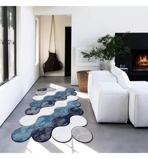 Teppich, Hellblau, Türkis, Flieder, Marineblau, 100% Polyester, 80 x 50 cm