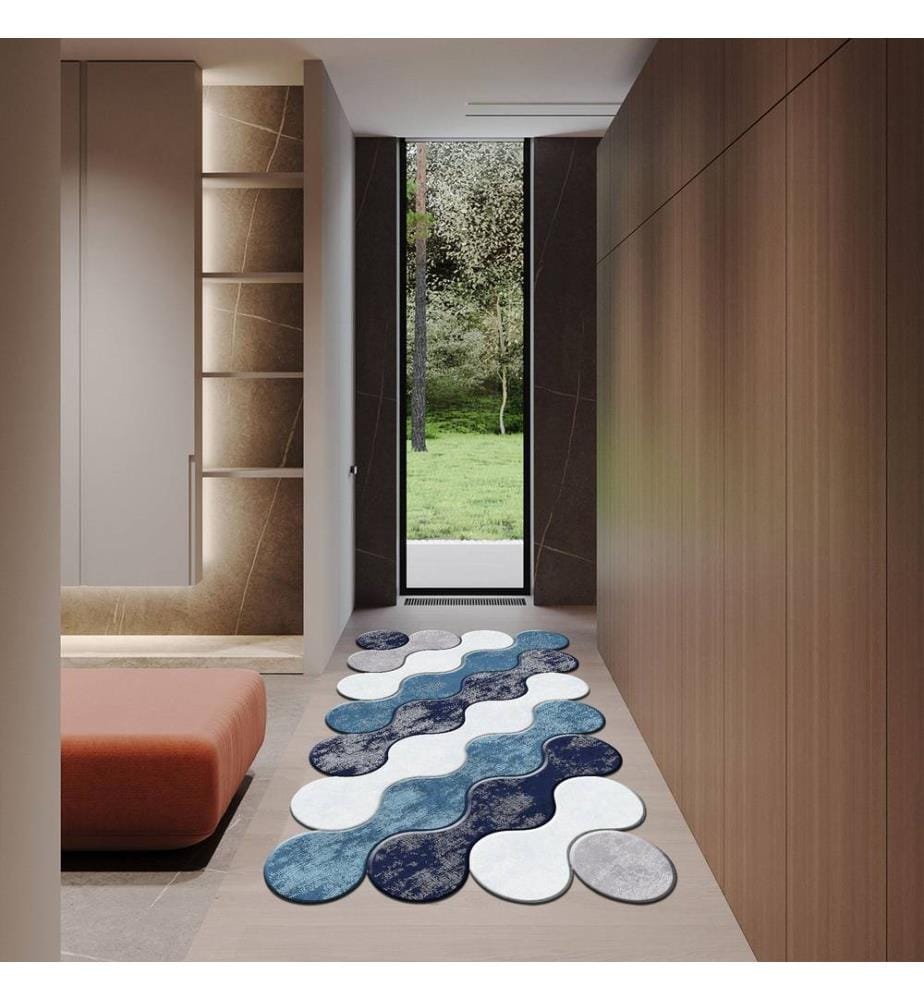 Teppich, Hellblau, Türkis, Flieder, Marineblau, 100% Polyester, 80 x 50 cm