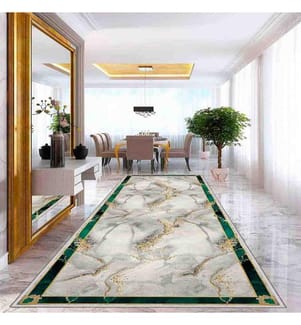 Teppich, Creme, Gold, Grün, 100% Polyester, 80 x 300 cm