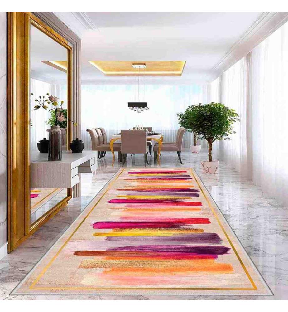 Teppich, Creme, Orange, Gelb, Fuchsia, 100% Polyester, 100 x 200 cm