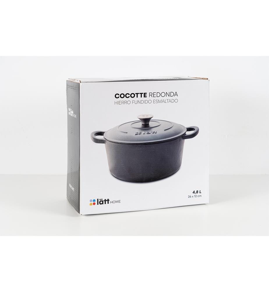 Cocotte Rund Latt 26x12 cm - 4,8 L - Schwarz emailliertes Gusseisen