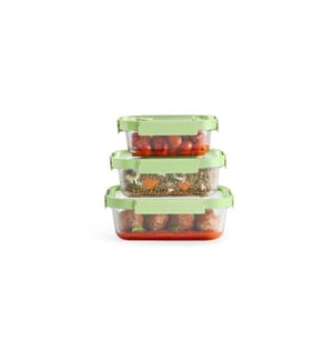 Lot de 3 Récipients en Verre - Vert et Transparent