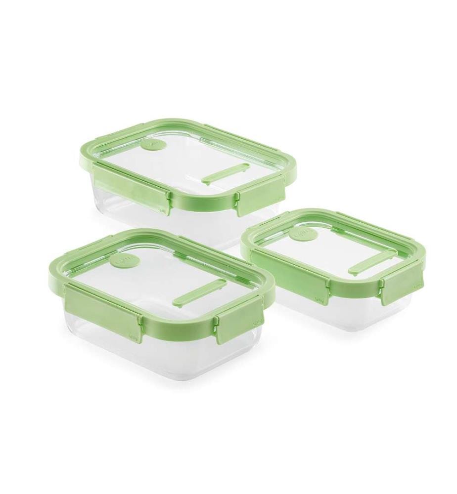 Set di 3 contenitori in vetro - Verde e trasparente