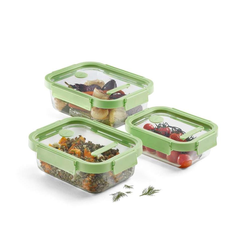 Set di 3 contenitori in vetro - Verde e trasparente