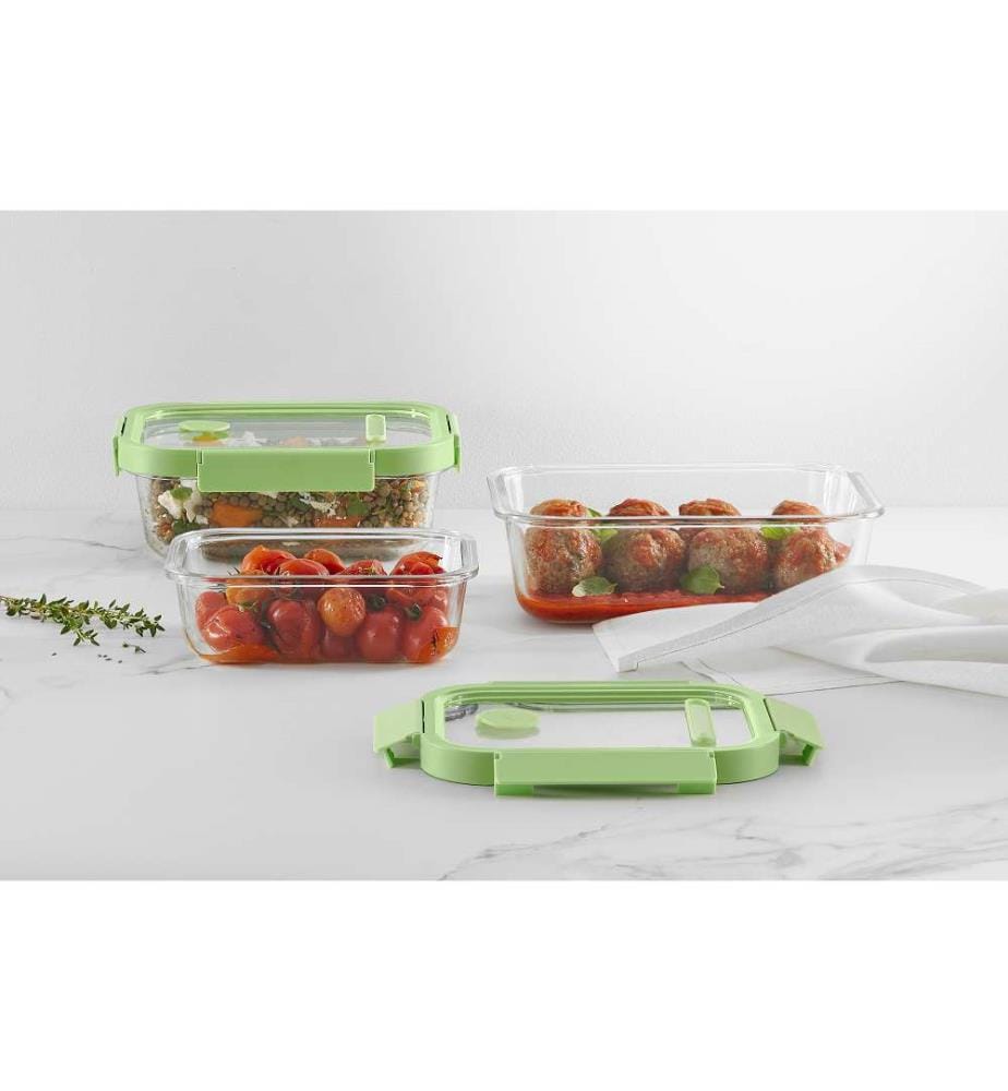 Set di 3 contenitori in vetro - Verde e trasparente