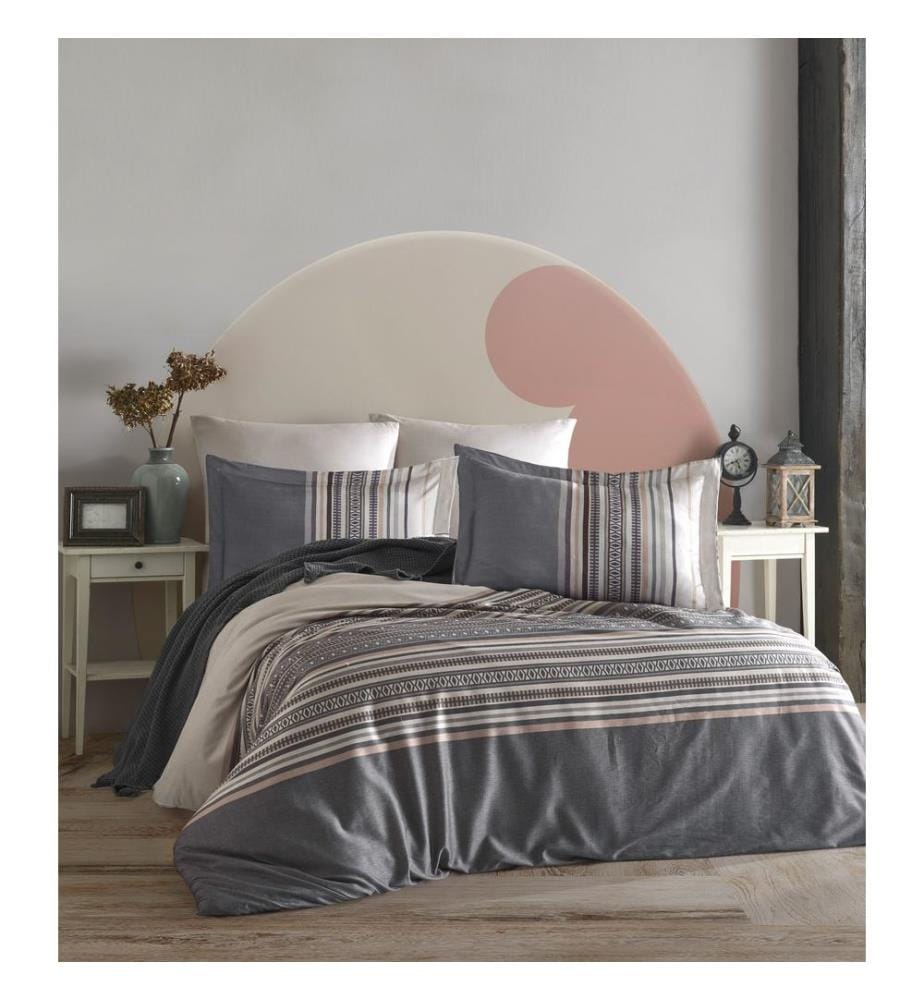 Parure de lit double Ranforce, gris, blanc, marron - Beige