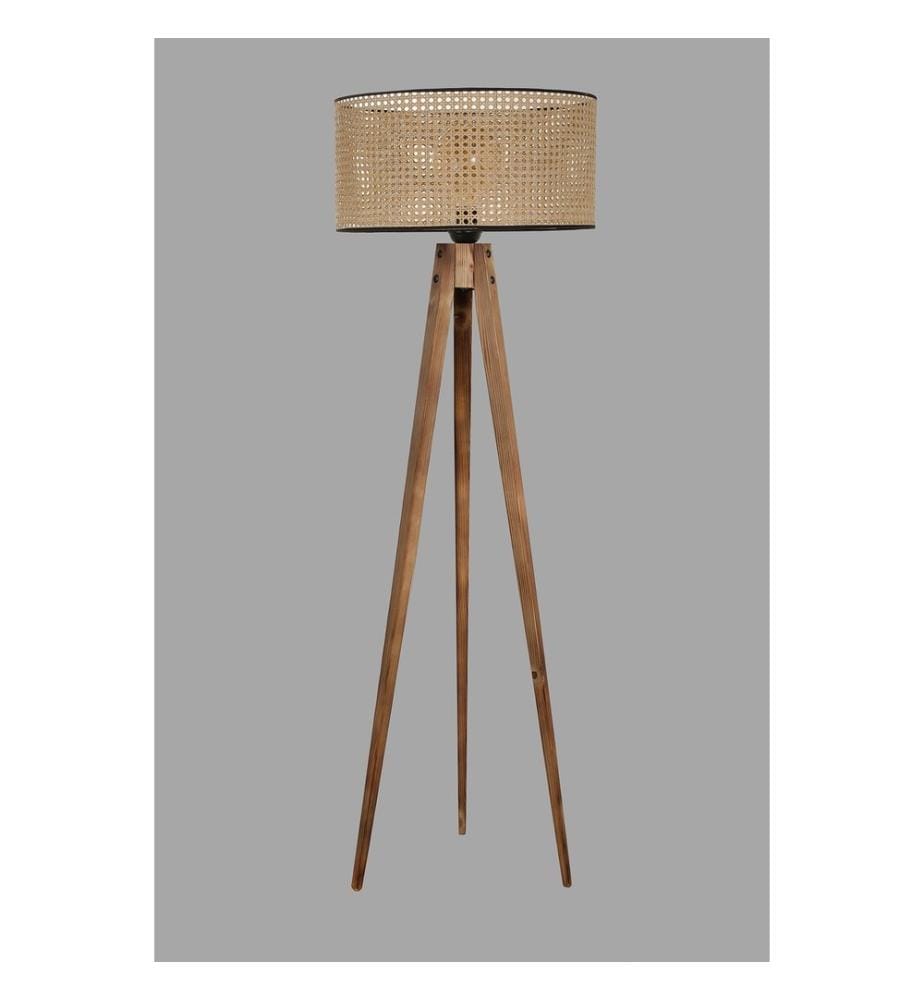 Lampadaire, brun, corps en bois, capuchon en tissu