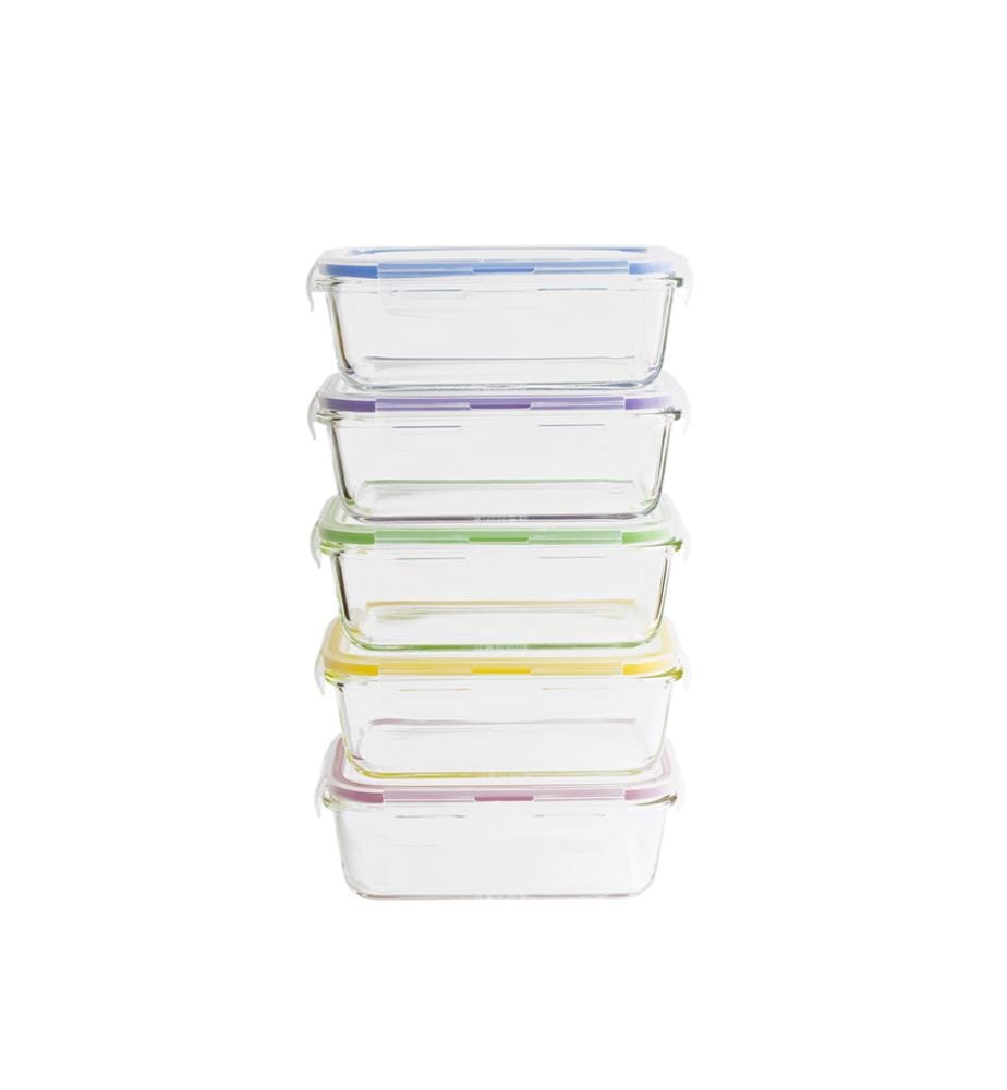 Pebbly 5er-Set Gläser mit Plastikdeckel - 850ml - Mehrfarbig