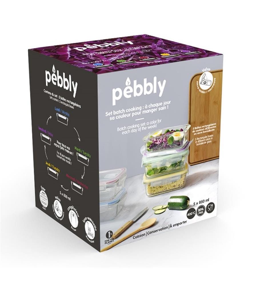 Pebbly 5er-Set Gläser mit Plastikdeckel - 850ml - Mehrfarbig