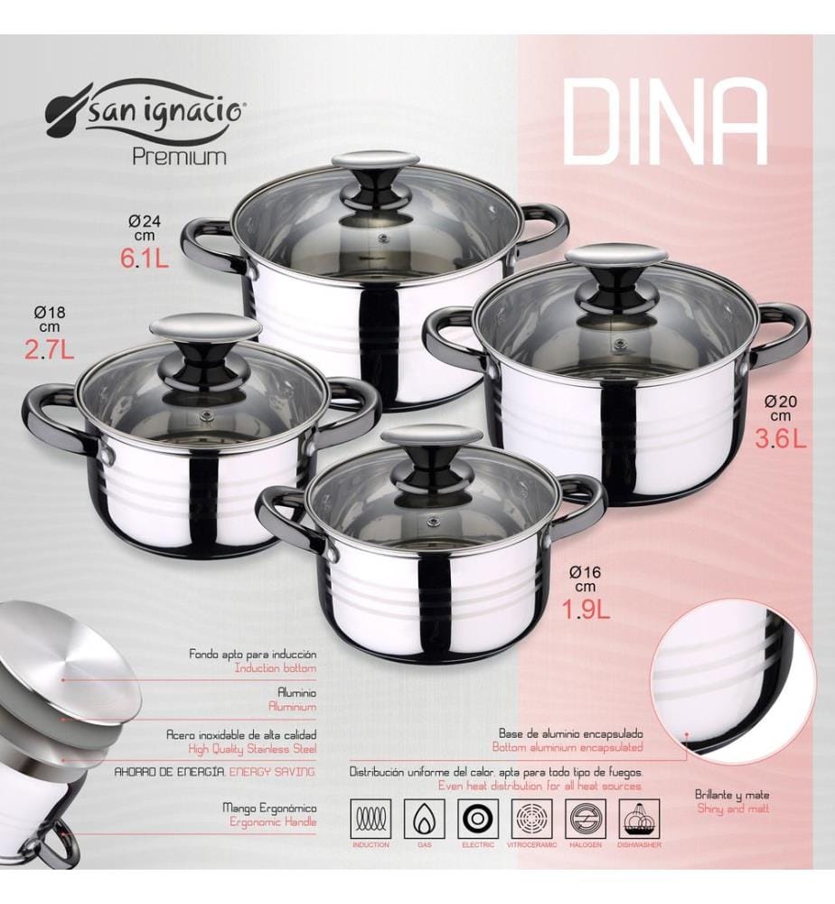 Ensemble de 11 casseroles et poêles Dina - Chrome et cuivre
