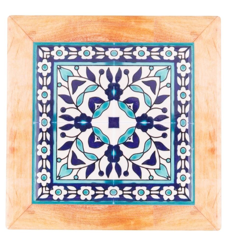 Set 6 Fliesen Maioliche 10,8x10,8 cm mit Halter - Holz/Mehrfarbig