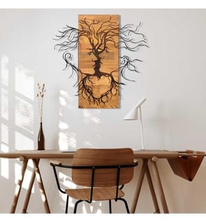 Dekoratives Wandaccessoire aus Holz, Schwarz, Walnuss, Metall, Holzrahmen