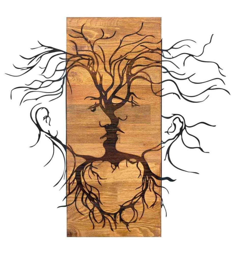 Dekoratives Wandaccessoire aus Holz, Schwarz, Walnuss, Metall, Holzrahmen