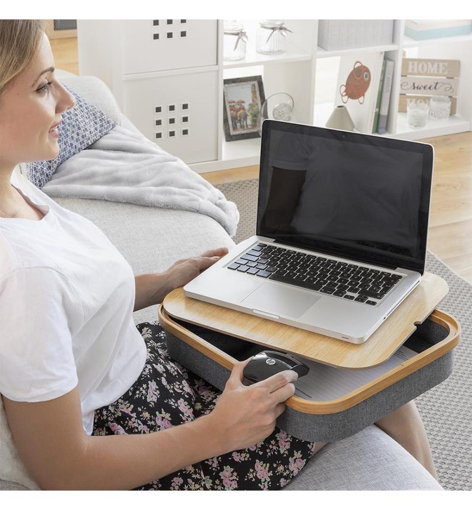 Bureau Portable avec Plateau de Rangement Larage - Marron