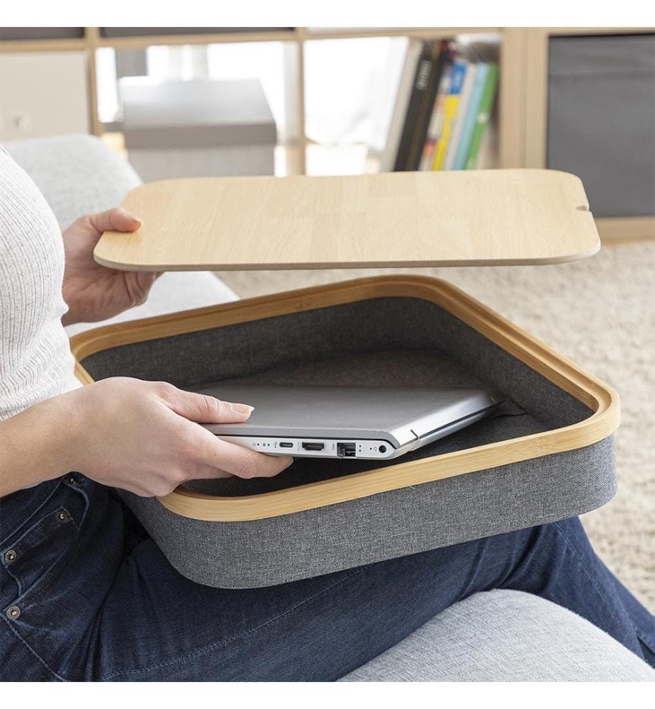 Bureau Portable avec Plateau de Rangement Larage - Marron