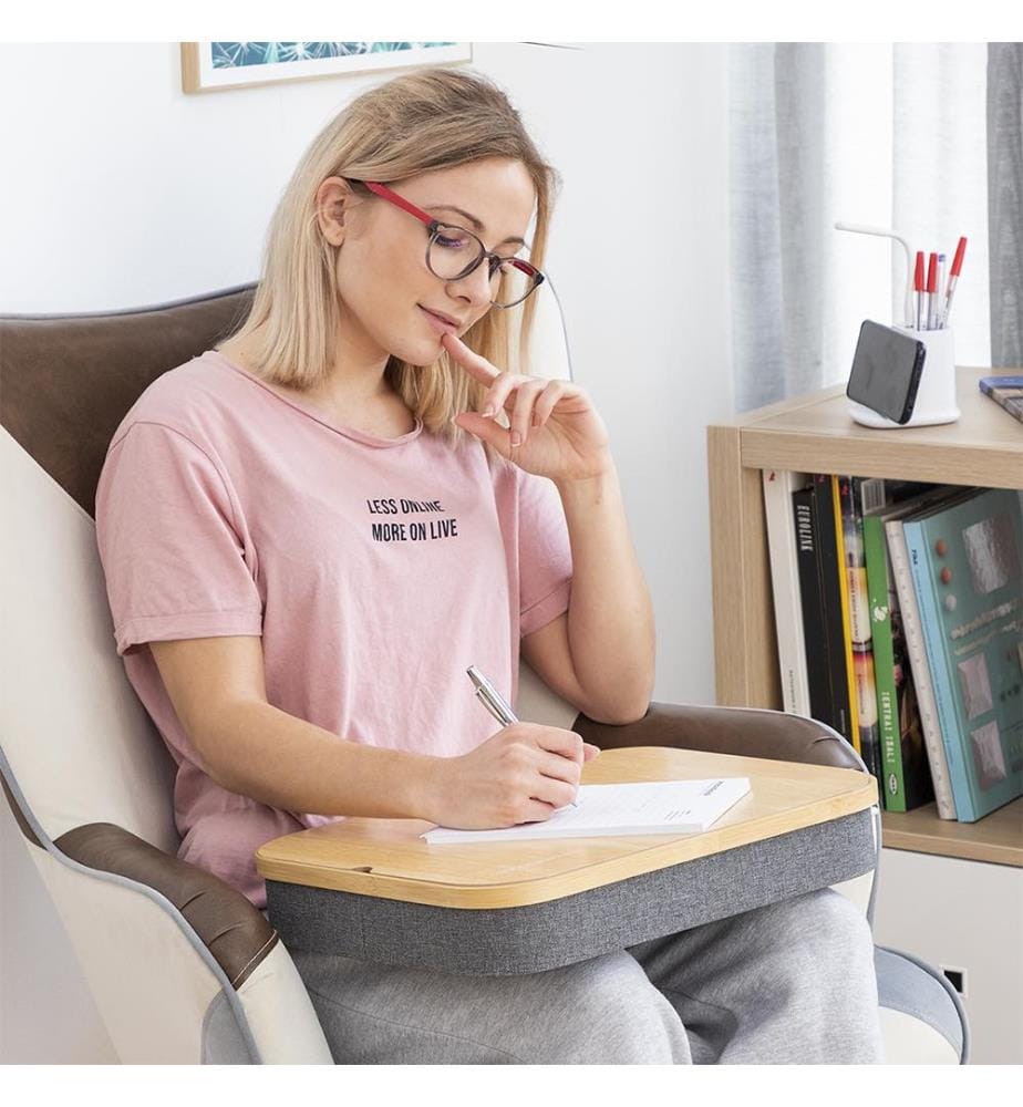 Bureau Portable avec Plateau de Rangement Larage - Marron