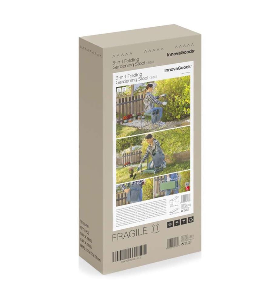 Siège de jardin pliant 3 en 1 avec sac pour outils Situl - Gris et vert