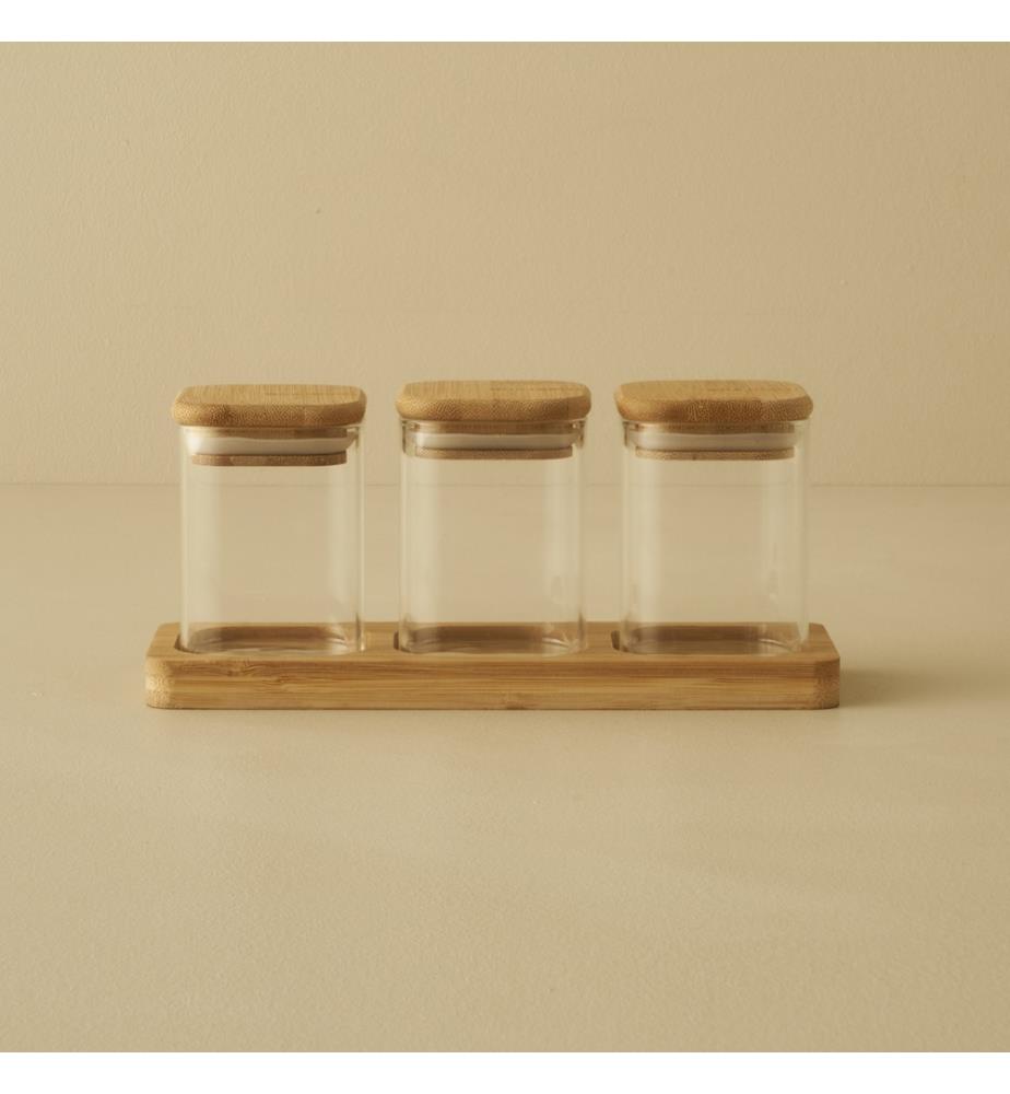 Set de pots à épices Alice 3 pièces avec couvercle bambou 21,8x7,8x9,4 cm - Naturel