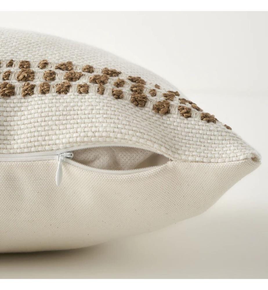 Housse de coussin décorative à pompons 35x50 cm - Crème