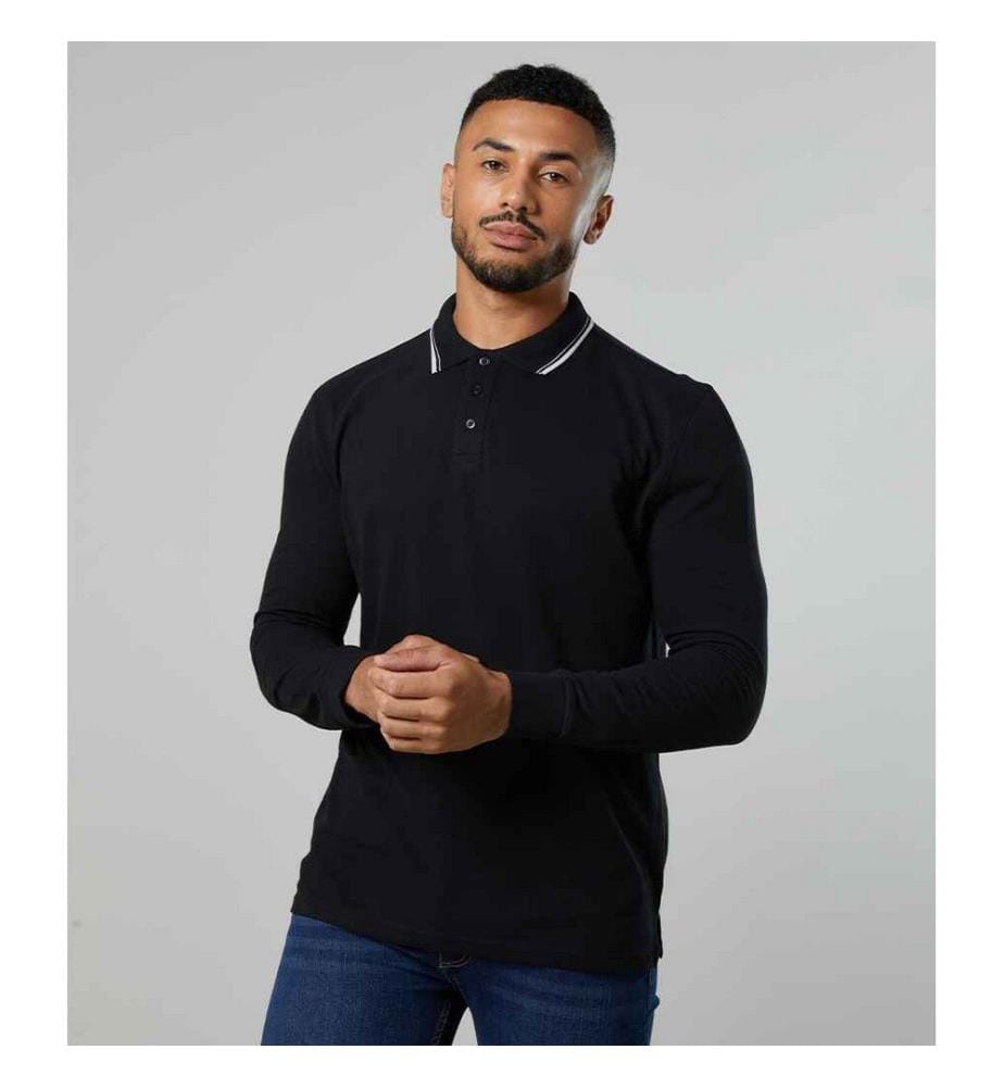 Awdis - Poloshirt Mit kontrastfarbenen Streifen für Herren  Langärmlig