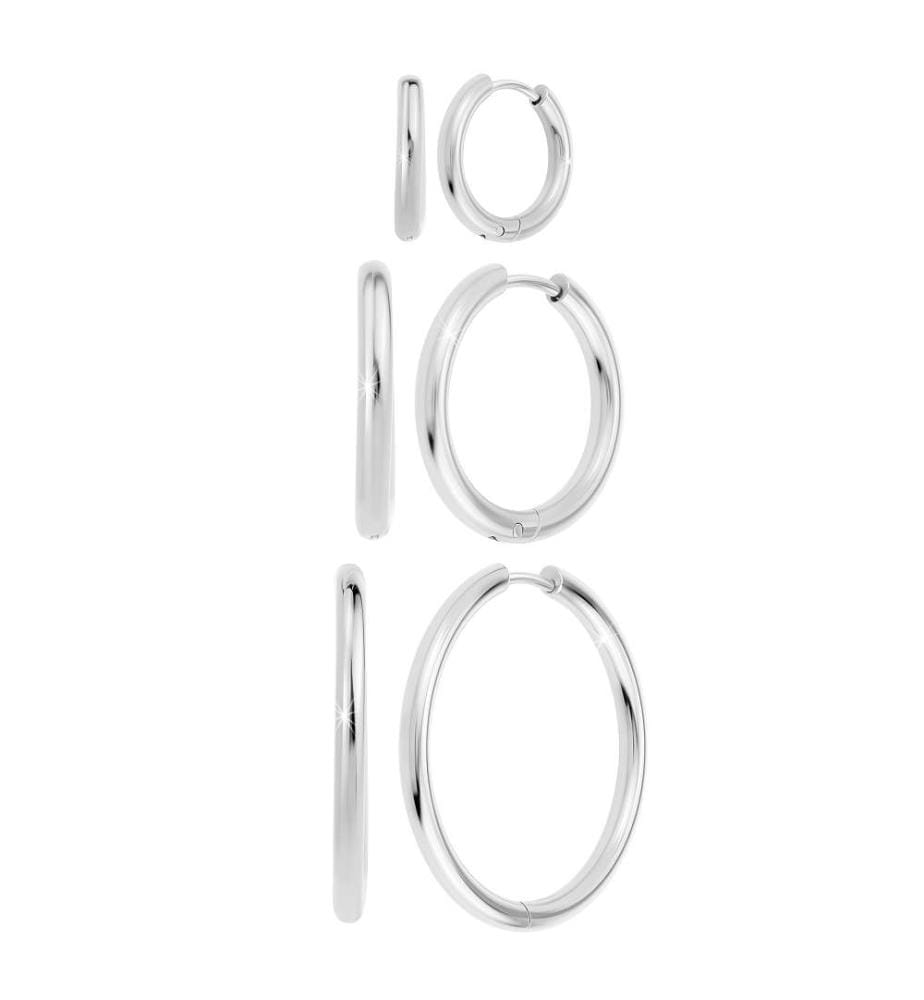 Set di 3 paia di orecchini in acciaio inossidabile - Argento