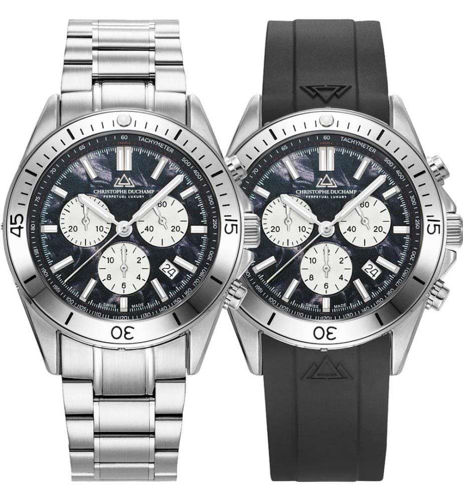 Montre Stratos Chrono - Argent & Noir / Blanc