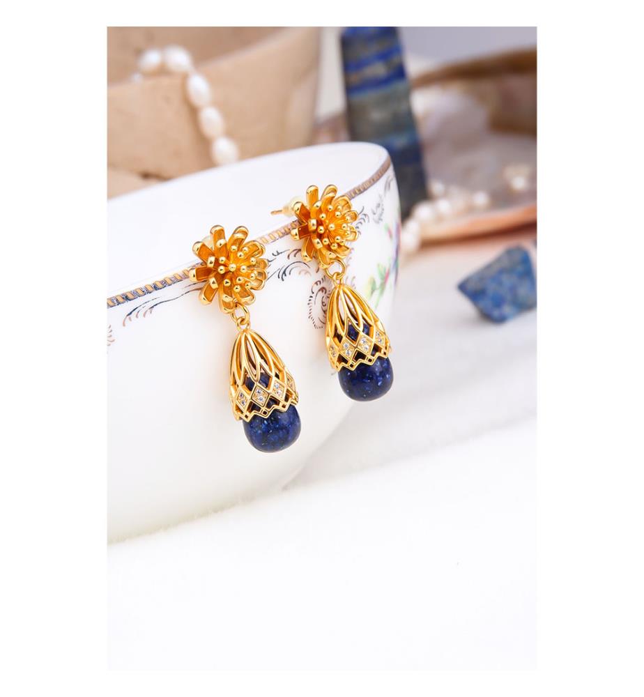 Boucles d'oreilles in lapis e zircone - Blu e bianco