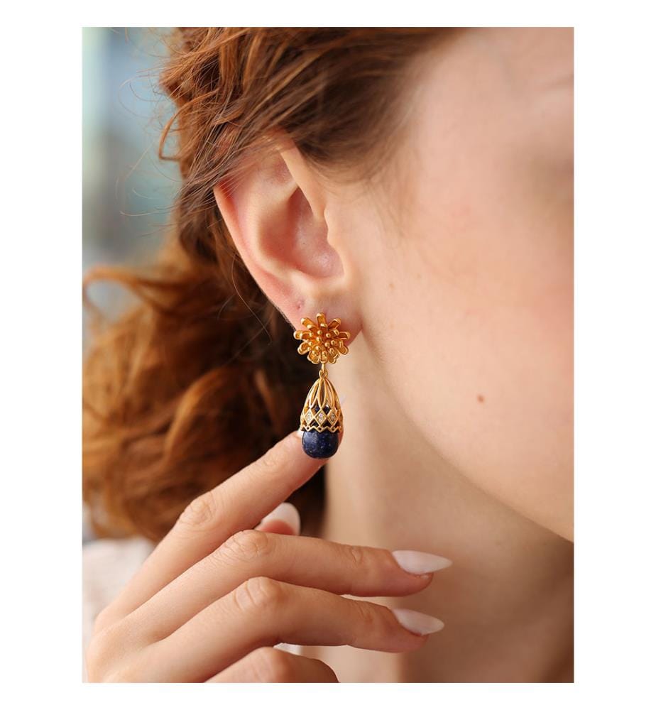 Boucles d'oreilles in lapis e zircone - Blu e bianco