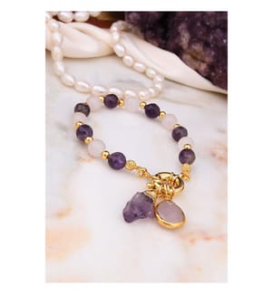 Bracelet de Quartz et Améthyste - Rose clair et violet