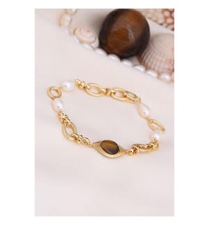 Bracelet en perles et oeil de tigre - Marron et Blanc