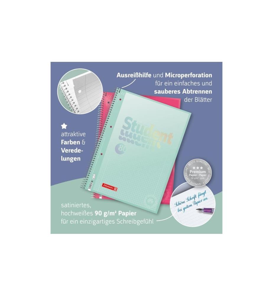 Brunnen Notizheft Premium Colour Code A4, kariert, 80 Blatt, Mint
