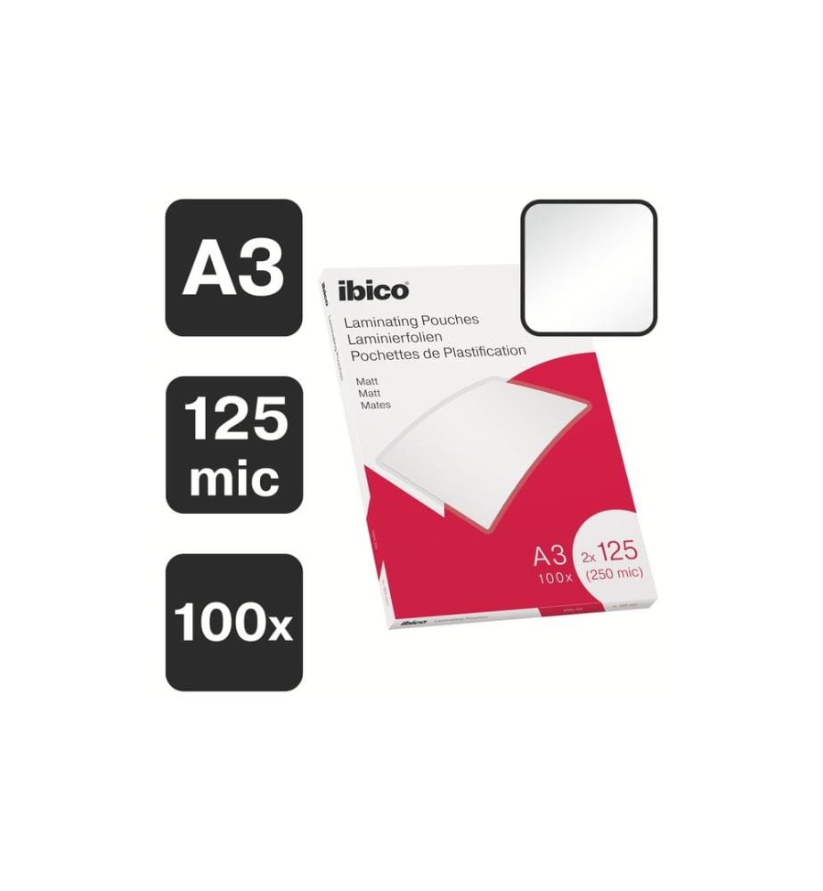Ibico Pellicole per plastificazione A3, 125 µm, 100 pezzi, Impermeabile; Opaco
