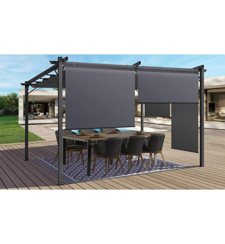 Pergola Marina 3 x 4 m con tetto retrattile e 4 tende integrate - Grigio