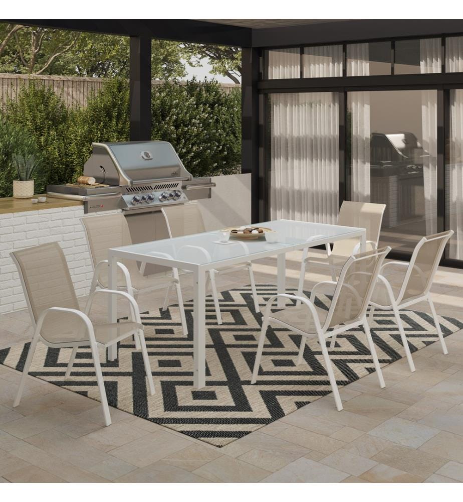 6er-Set stapelbare Gartenstühle - Weiss und Beige