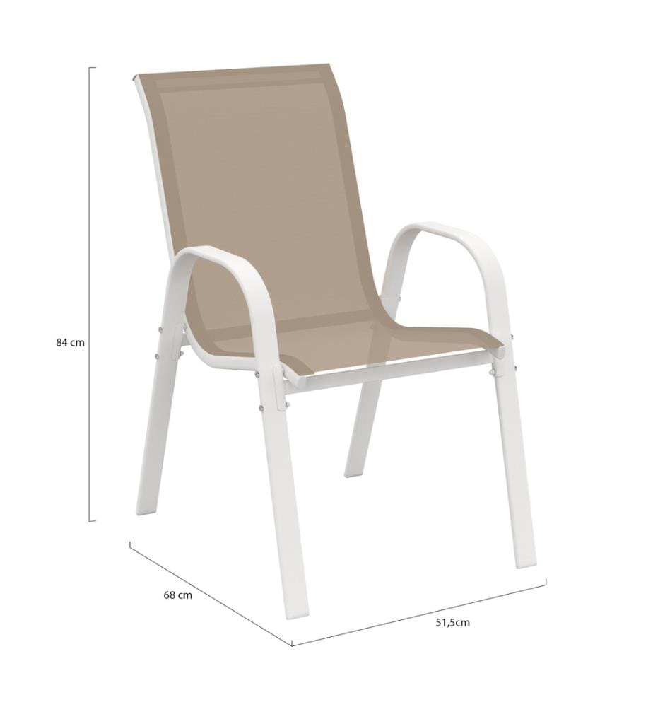 6er-Set stapelbare Gartenstühle - Weiss und Beige