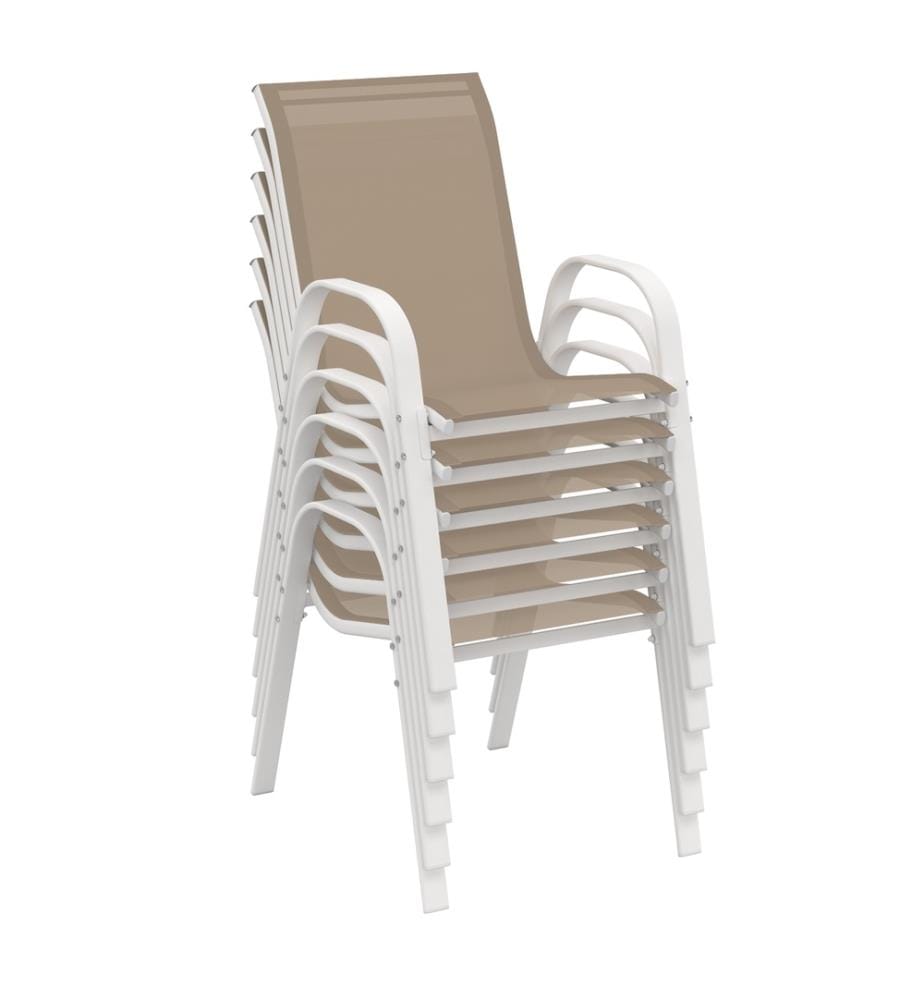 6er-Set stapelbare Gartenstühle - Weiss und Beige